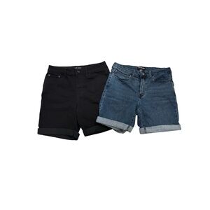 Women's DKNY Jeans Mid-Rise Cuffed Jean Shorts — Black & Blue Denim Size 6